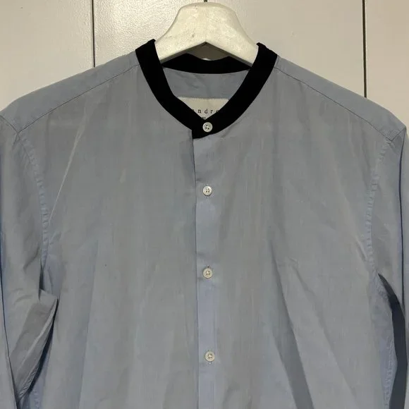 Sandro Paris Blue Contrast Collar Button Up Shirt Size Medium - Picture 2 of 11